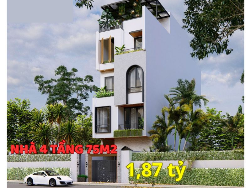Xây nhà 4 tầng 75m2 chi tiết đơn giản hết 1.87 tỷ đồng