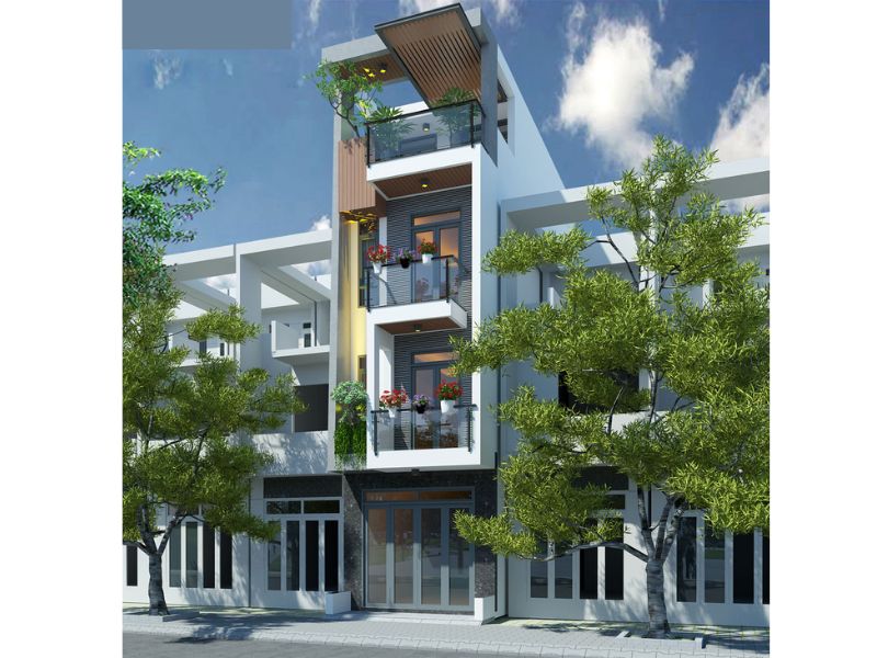 Xây nhà 4 tầng 75m2 hiện đại với ban công đua rộng ngân sách 2 - 2.3 tỷ