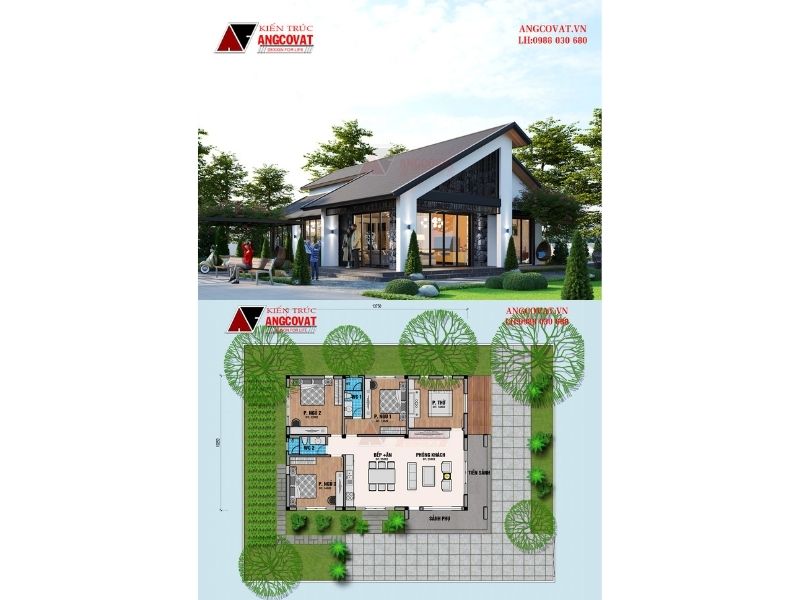 Mẫu nhà 1 tầng 3 ngủ có diện tích 130m2