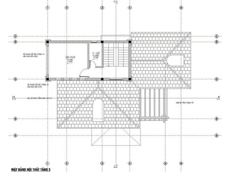 Bản vẽ mặt bằng tầng 3 mẫu nhà biệt thự 3 tầng mái thái 15x10m