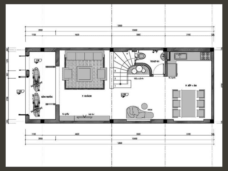 Bản vẽ thiết kế mặt bằng công năng mẫu nhà cấp 4  nhỏ có 2 phòng ngủ với diện tích là 60m2 