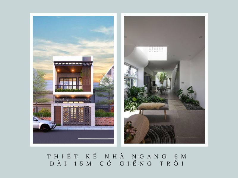 Kiến trúc nhà 2 tầng hiện đại có giếng trời