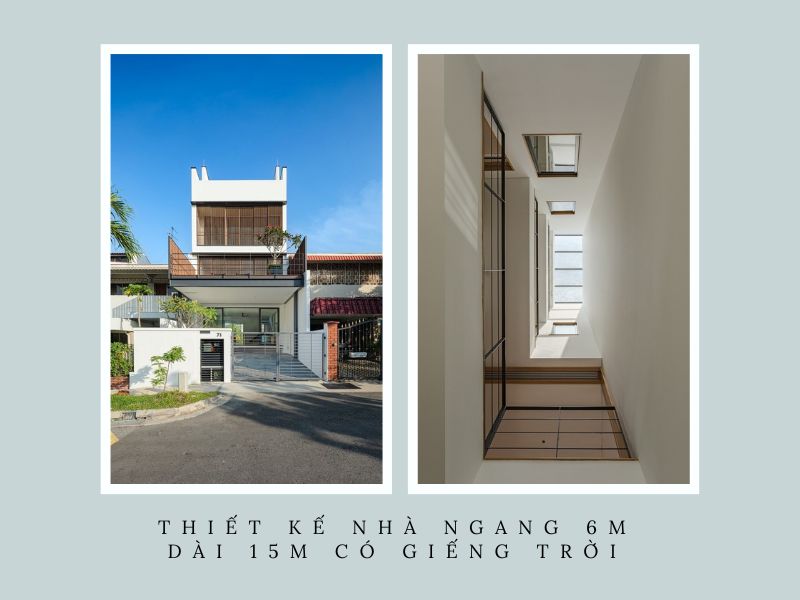 Nhà 2 tầng 1 tum mặt tiền 6m có giếng trời độc đáo