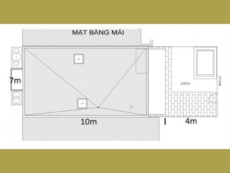 Bản vẽ mặt bằng công năng mái mẫu nhà vuông 2 tầng 70m2 mái Thái