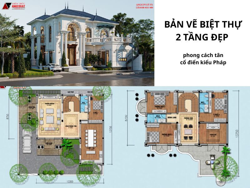 Bản vẽ biệt thự 2 tầng đẹp 