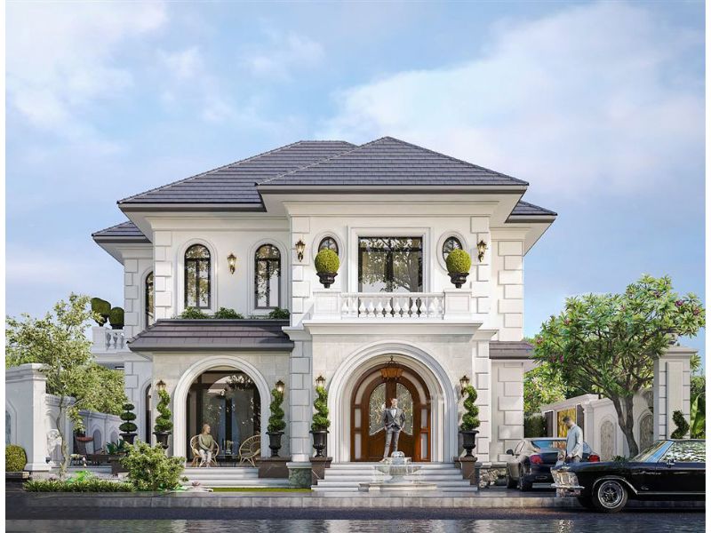Thiết kế biệt thự mái Nhật kết hợp hài hòa giữa nét đẹp cổ điển kiểu Pháp và tinh gọn hiện đại 
