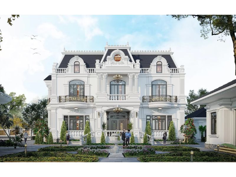 Thiết kế nhà 2 tầng phong cách Pháp có tum đối xứng, hài hòa