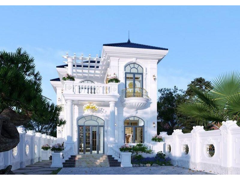 Thiết kế biệt thự tân cổ điển có sân thượng rộng và mái Nhật sang trọng 