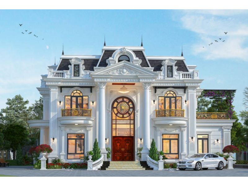Tham khảo mẫu biệt thự 2 tầng tân cổ điển kiểu Pháp có mặt tiền rộng với ngân sách xây dựng 3,8 tỷ đồng