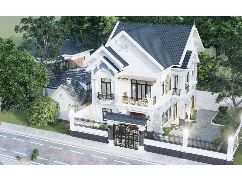 Nhà 2 tầng phong cách Pháp thiết kế lan can sắt nghệ thuật tinh tế 