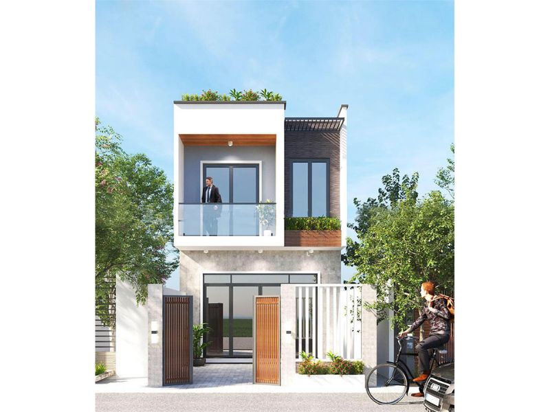 Mẫu nhà trọ 2 tầng 100m2 5x20m tạo hình kiến trúc vuông vức, chi tiết tối giản, tiết kiệm chi phí 