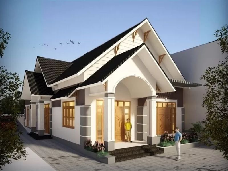 Kiến trúc nhà chữ I mái thái 1 tầng 90m2