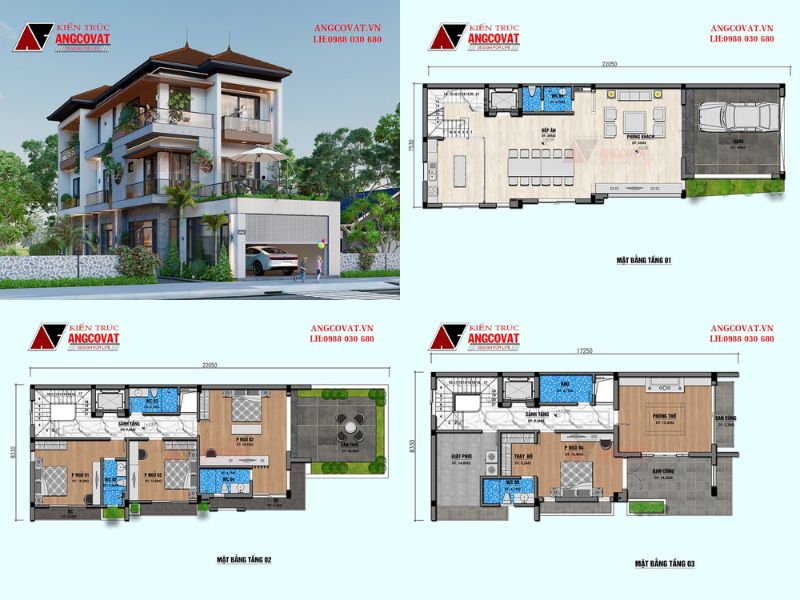 Biệt thự 3 tầng 4 phòng ngủ 150m2