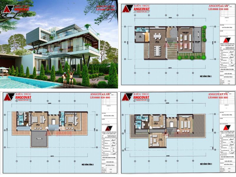 Biệt thự 3 tầng hiện đại 200m2