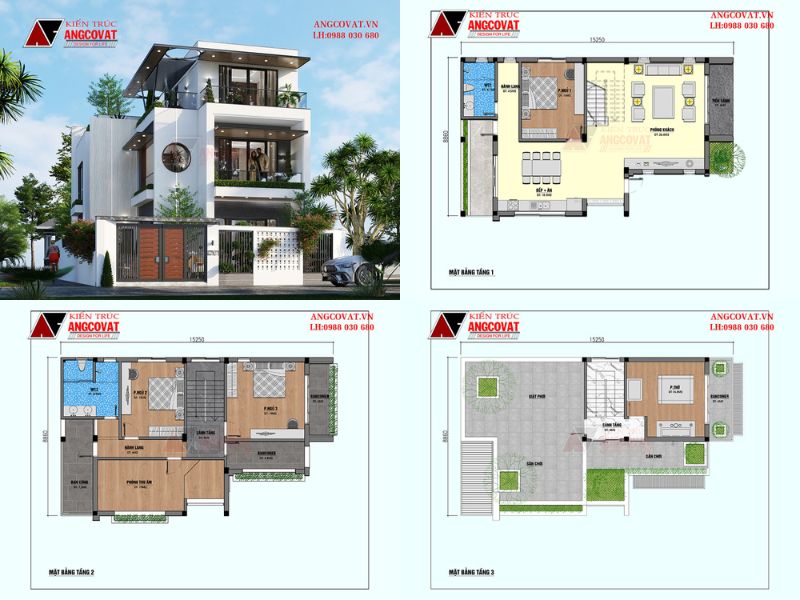 Công trình biệt thự 3 tầng mái bằng hiện đại