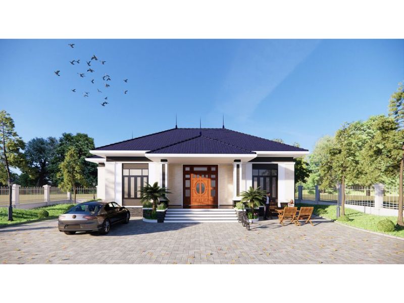 Công trình nhà 1 tầng mái Nhật xanh đẹp mắt