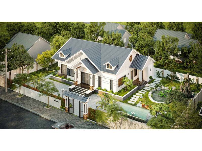 Nhà 1 tầng mái Thái mặt tiền 9m có sân vườn rộng