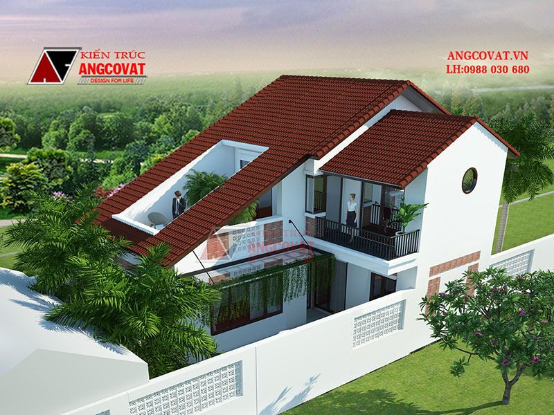 Ngoại thất công trình nhà ở chữ L 2 tầng
