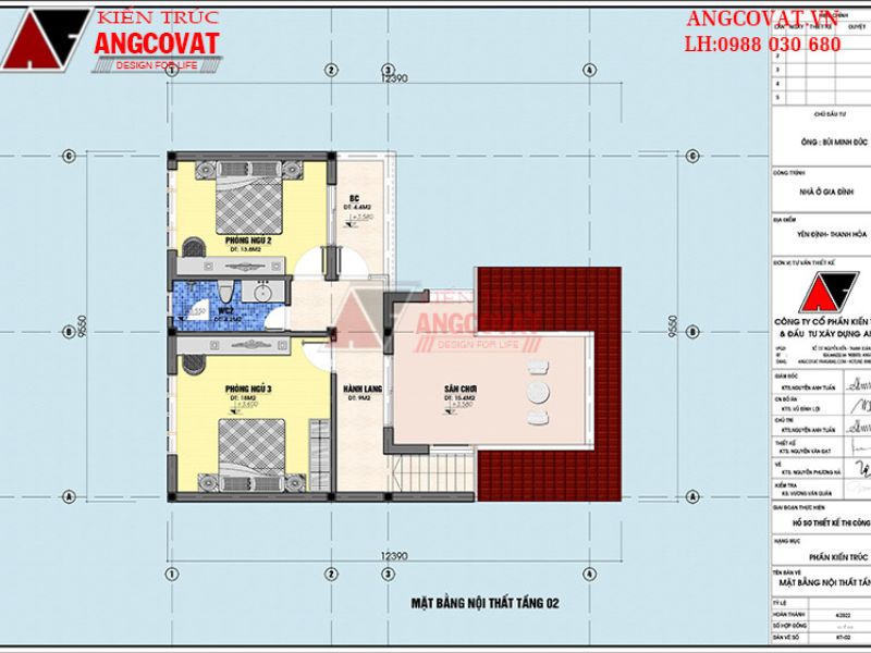 Mặt bằng công trình tầng 2 nhà 2 tầng của ông Đức