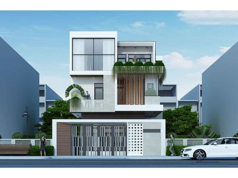 Nhà 3 tầng hiện đại gam màu trắng
