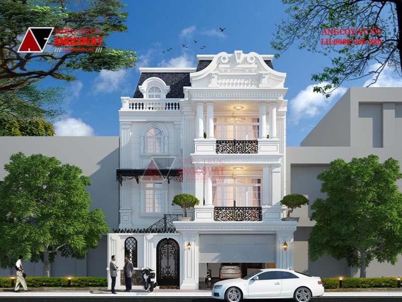 Nhà đẹp tân cổ điển có gara tích hợp ở tầng 1