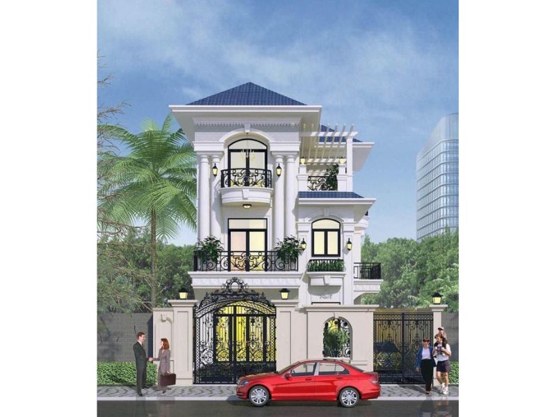 Kiến trúc biệt thự 3 tầng mái Nhật xanh