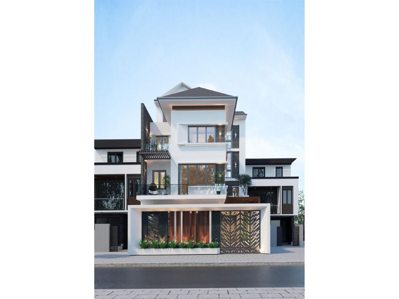 Mẫu nhà phố 3 tầng hiện đại mái Nhật