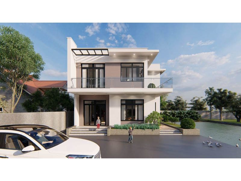 Kiến trúc nhà phố 2 tầng có sân vườn rộng giá rẻ