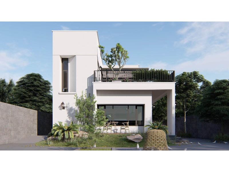 Không gian sống nhà 2 tầng gam màu trắng