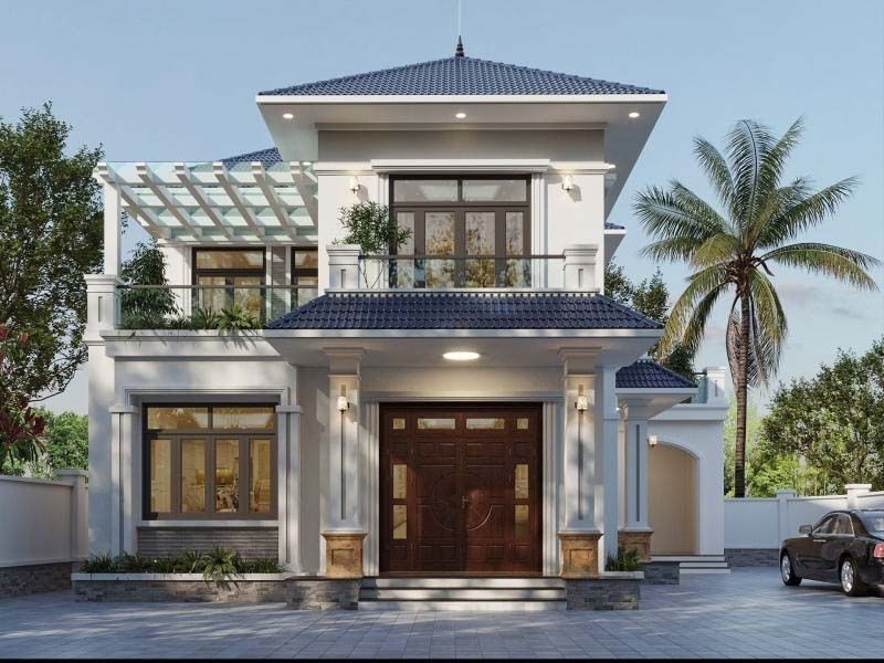 Kiến trúc biệt thự 2 tầng 7x15m mái Nhật xanh
