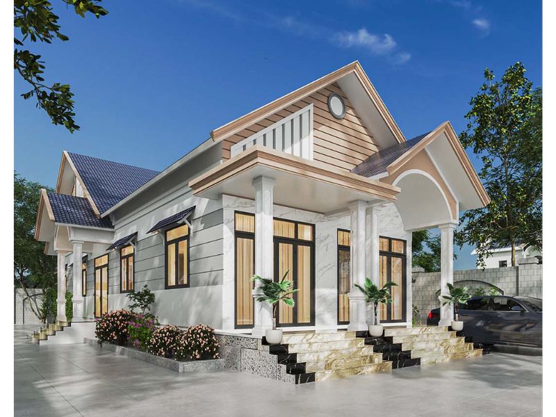 Mẫu nhà cấp 4 mái Thái 2 mặt tiền thoáng đãng 