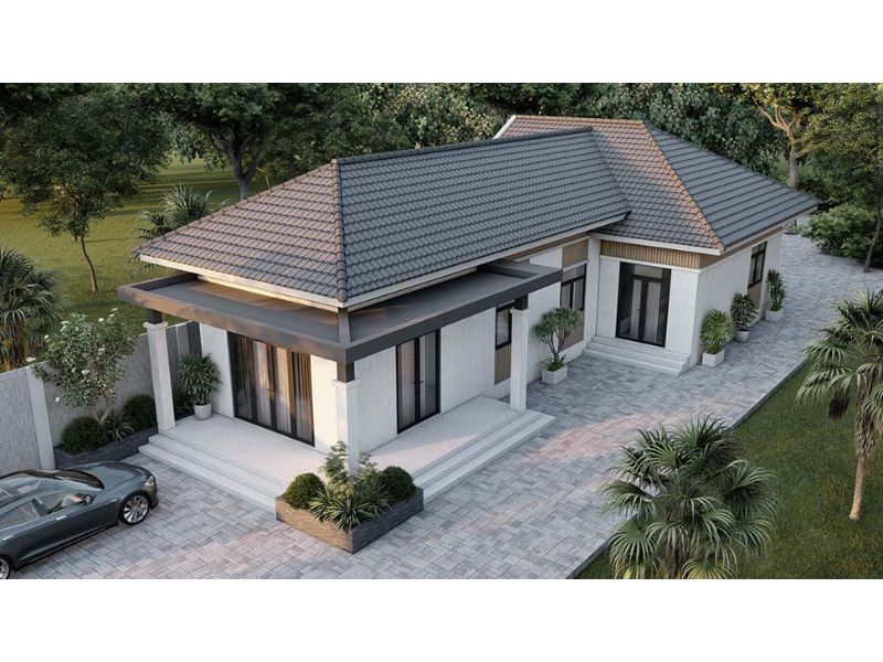 Xây nhà cấp 4 nông thôn chữ L độc đáo 