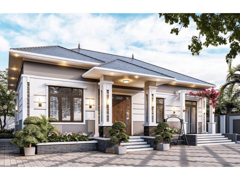 Mẫu nhà cấp 4 mái Nhật 4 phòng ngủ 1 phòng thờ xây trọn gói 1,26 tỷ ở quê