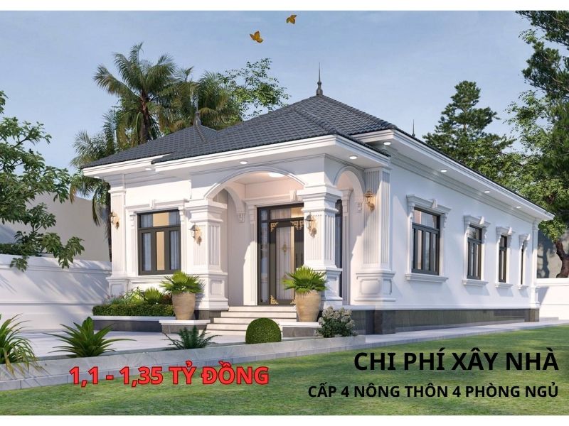 Mẫu nhà cấp 4 mái Nhật tân cổ 4 phòng ngủ ở nông thôn 