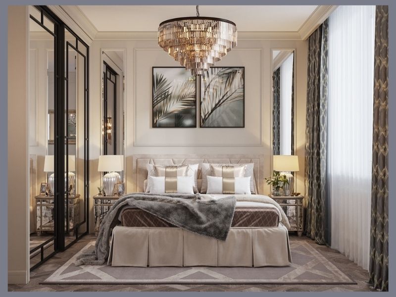Nội thất phòng ngủ trang trí theo phong cách cổ điển của thiết kế khách sạn mặt tiền 8m