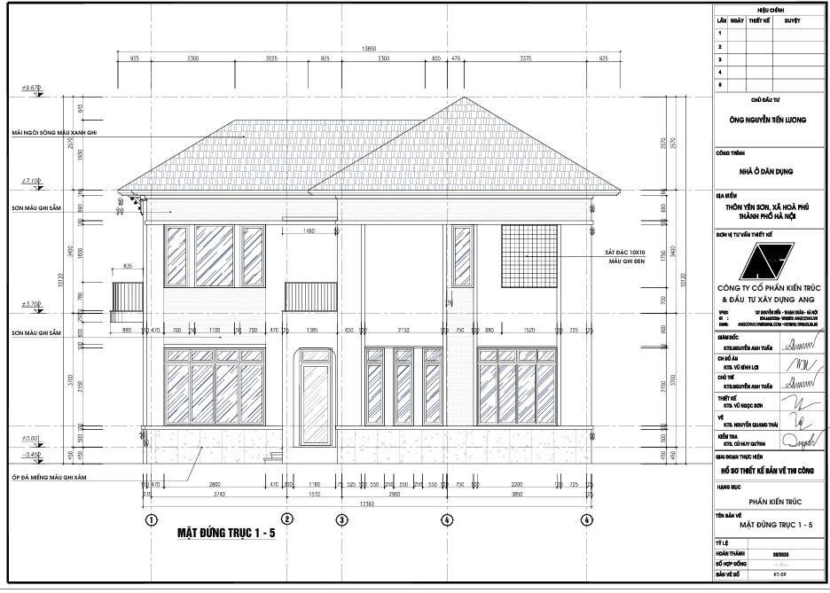 Bản vẽ mặt đứng trục 1-5