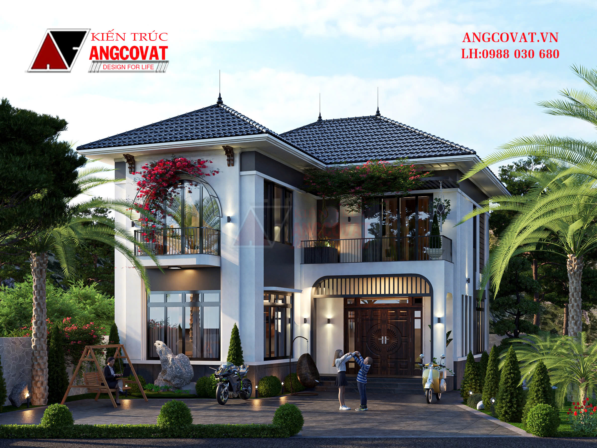 Ngoại thất sang trọng của căn biệt thự 2 tầng