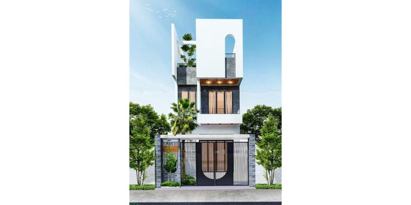 Nhà 3 tầng tạo hình độc đáo có sân vườn