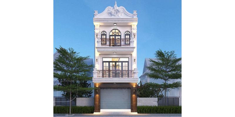 Nhà 3 tầng tân cổ điển sang trọng màu trắng