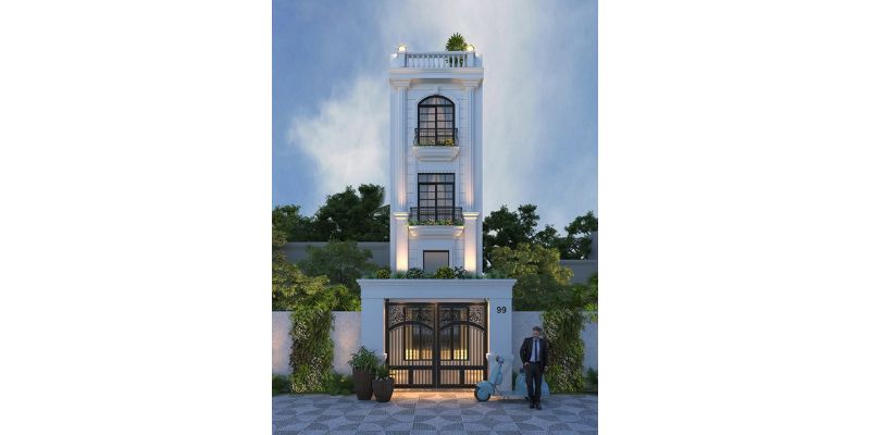 Mẫu nhà 3 tầng 4x20m tân cổ màu trắng