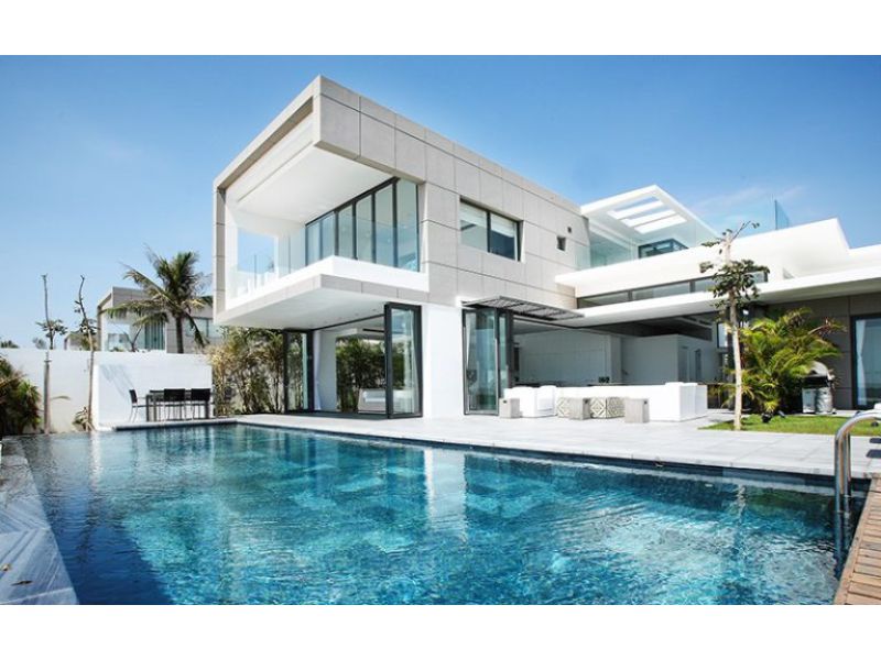 Kiến trúc biệt thự 2 tầng mái bằng có bể bơi