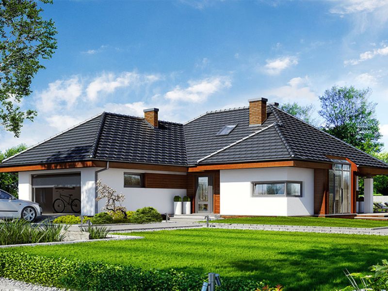 Nhà mái Nhật 1.5 tầng hệ mái Xám độc đáo có sân vườn rộng bao quanh