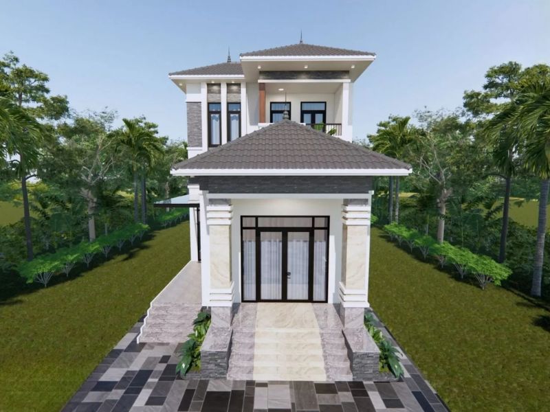 Nhà 1 tầng rưỡi mái nhật tân cổ điển