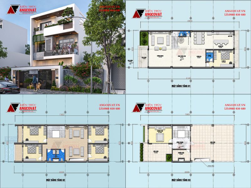 Biệt thự 3 tầng 160m2 có giếng trời
