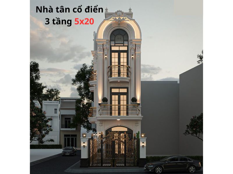 Nhà tân cổ điển 3 tầng 5x20 mặt phố thiết kế tinh tế 
