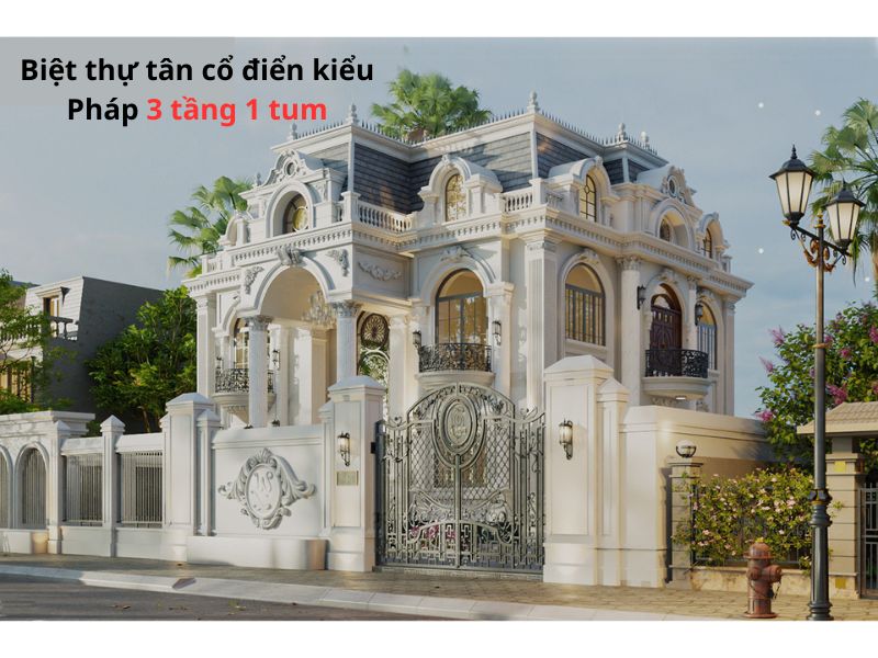 Thiết kế biệt thự tân cổ điển kiểu Pháp 3 tầng  tum thanh lịch 