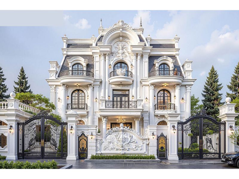 Từng chi tiết phào chỉ, hoa văn trong mẫu biệt thự 3 tầng 1 tum được chạm khắc tỉ mỉ 