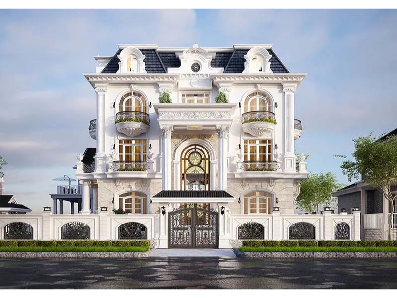 Mặt tiền biệt thự tân cổ điển thiết kế đối xứng tạo sự hài hòa và bề thế 