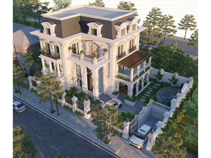 Biệt thự tân cổ điển 3 tầng kiểu Pháp sử dụng hệ mái Mansard 