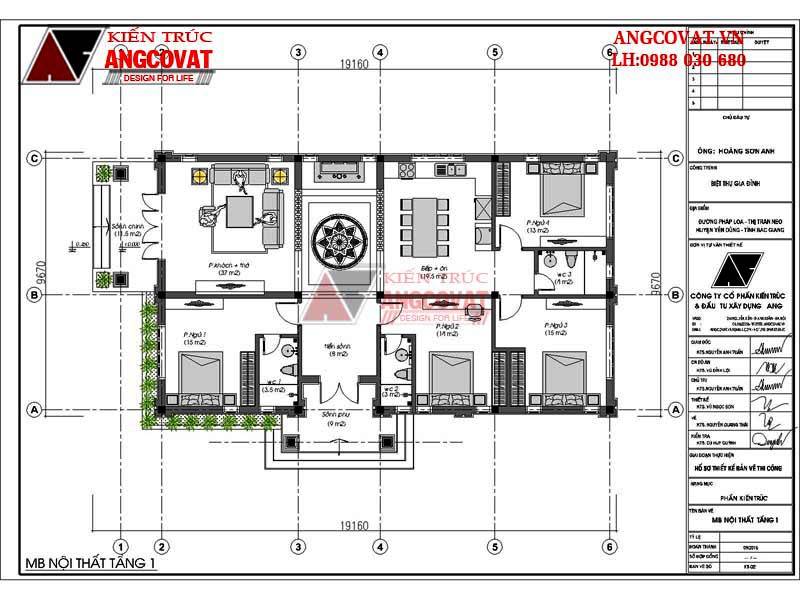 quy hoạch không gian nội thất mẫu nhà 1 tầng 4 phòng ngủ 100m2 